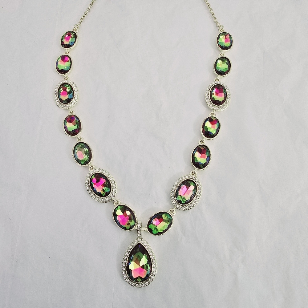 Monet Colorful Rainbow Stones Statement Necklace rainbow pink green yellow NWT - Picture 10 of 10